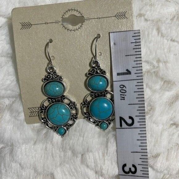 Wild & Fire Drop Earrings in Faux Turquoise Round Stone 5 FOR $25 💵 💲 - Picture 5 of 5